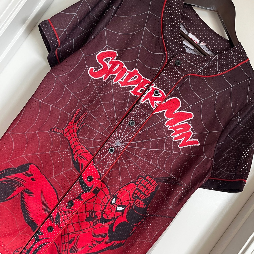 NEW Marvel Spider-Man Baseball Jersey Mens Small NWT
